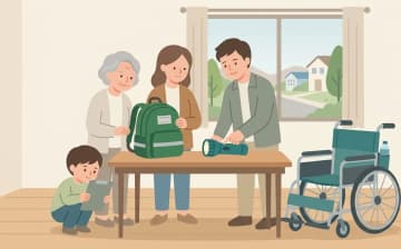 災害時を考えた福祉用具の備えを表すイラスト