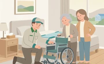 家族介護者の負担を減らす福祉用具の選び方を表すイラスト