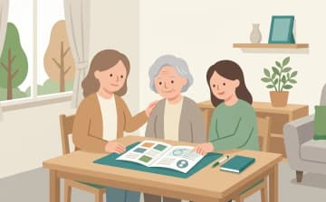 福祉用具を家族で話し合うときの整理方法を表すイラスト