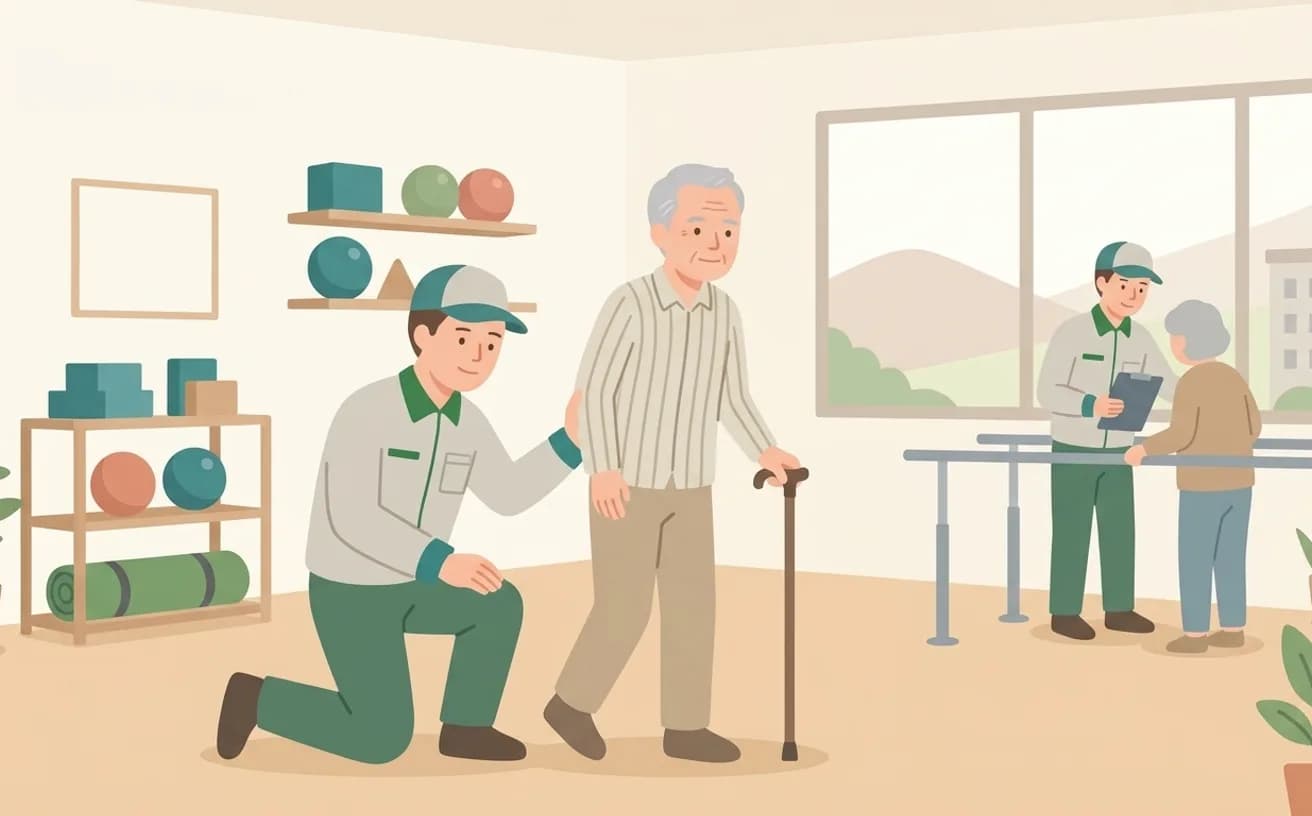 片麻痺の方の生活を支える福祉用具——健側を活かす用具選びを表すイラスト