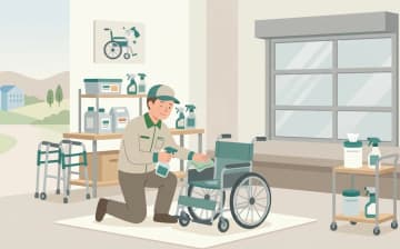 レンタル福祉用具の消毒・再利用の確認ポイント——衛生が気になる方へを表すイラスト