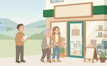 福祉用具の貸与・販売事業所の選び方——前提3条件と比較4軸を表すイラスト