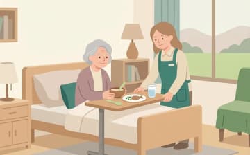 介護ベッド用テーブルの選び方——ベッド上の生活を支える視点を表すイラスト