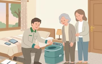 ポータブルトイレを選ぶときの確認ポイント——寝室での夜間の排泄を支えるを表すイラスト