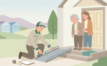 レンタルスロープの選び方——固定用スロープの種類と設置の考え方を表すイラスト