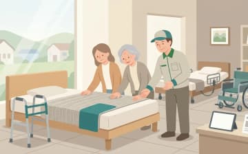 介護ベッド用マットレスの選び方——寝心地と床ずれ予防の両立を表すイラスト