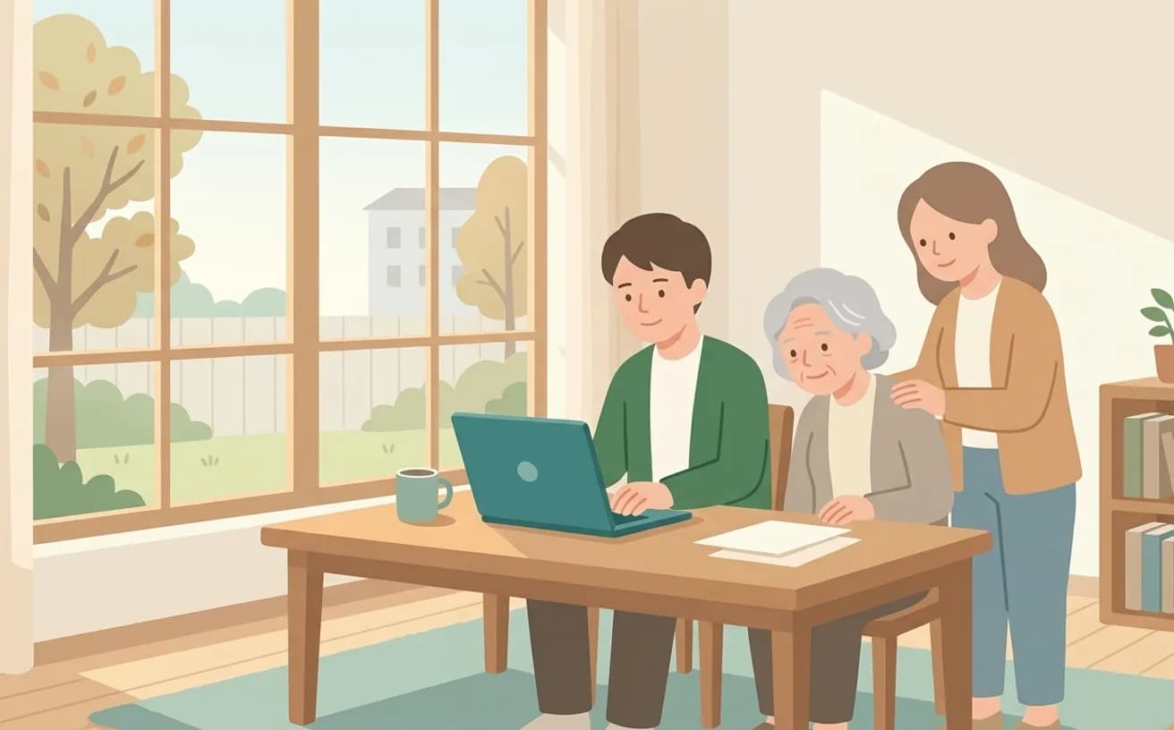 福祉用具事業所の営業エリアに自宅が入るかの確認方法を表すイラスト