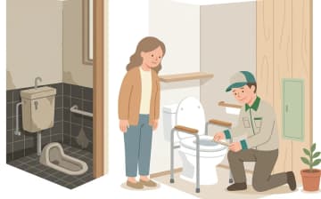 腰掛便座を選ぶときの確認ポイント——和式トイレの補助から洋式のかさ上げまでを表すイラスト