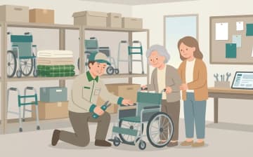 中古福祉用具を検討するときの注意点を表すイラスト