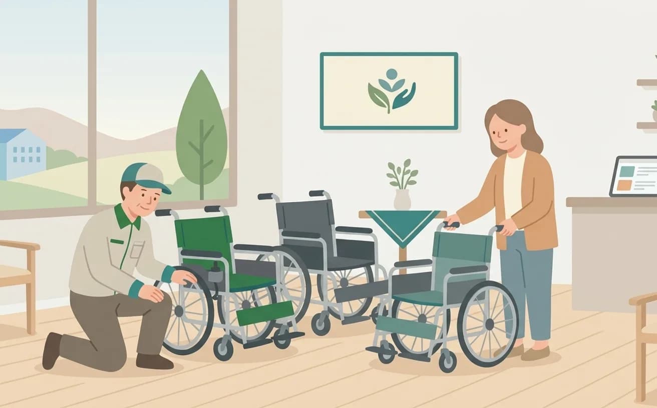 介護施設で福祉用具を導入するときの確認ポイントを表すイラスト
