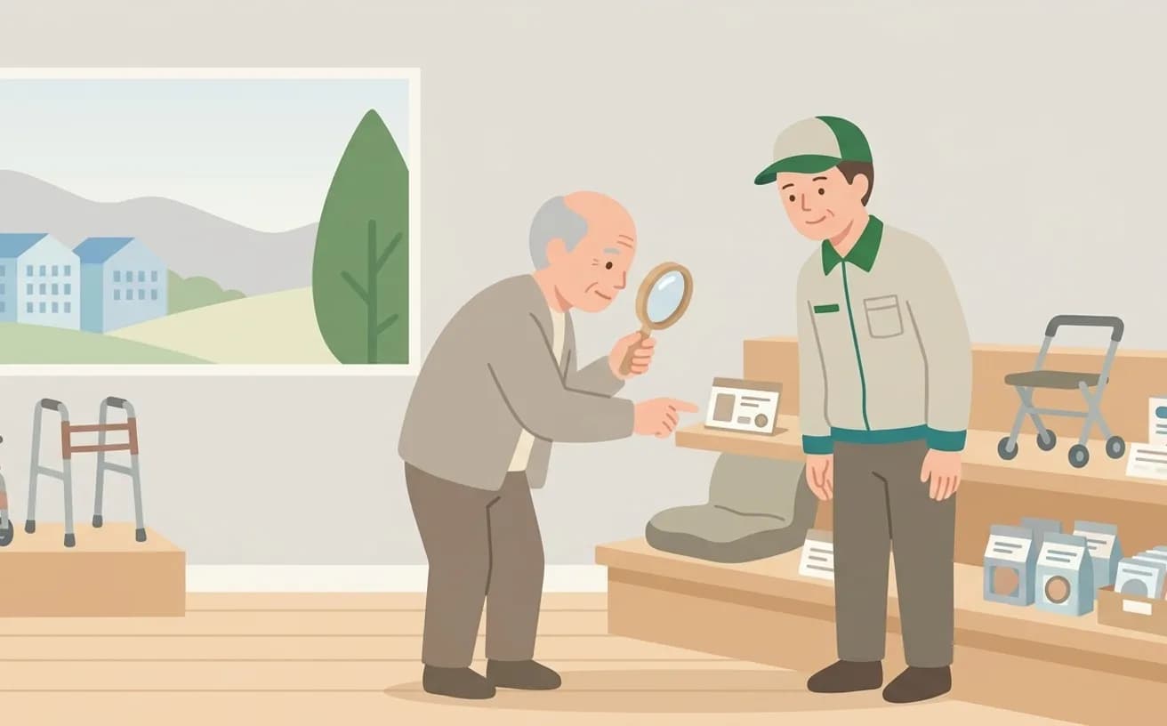 福祉用具の安全表示・型番を確認するポイントを表すイラスト