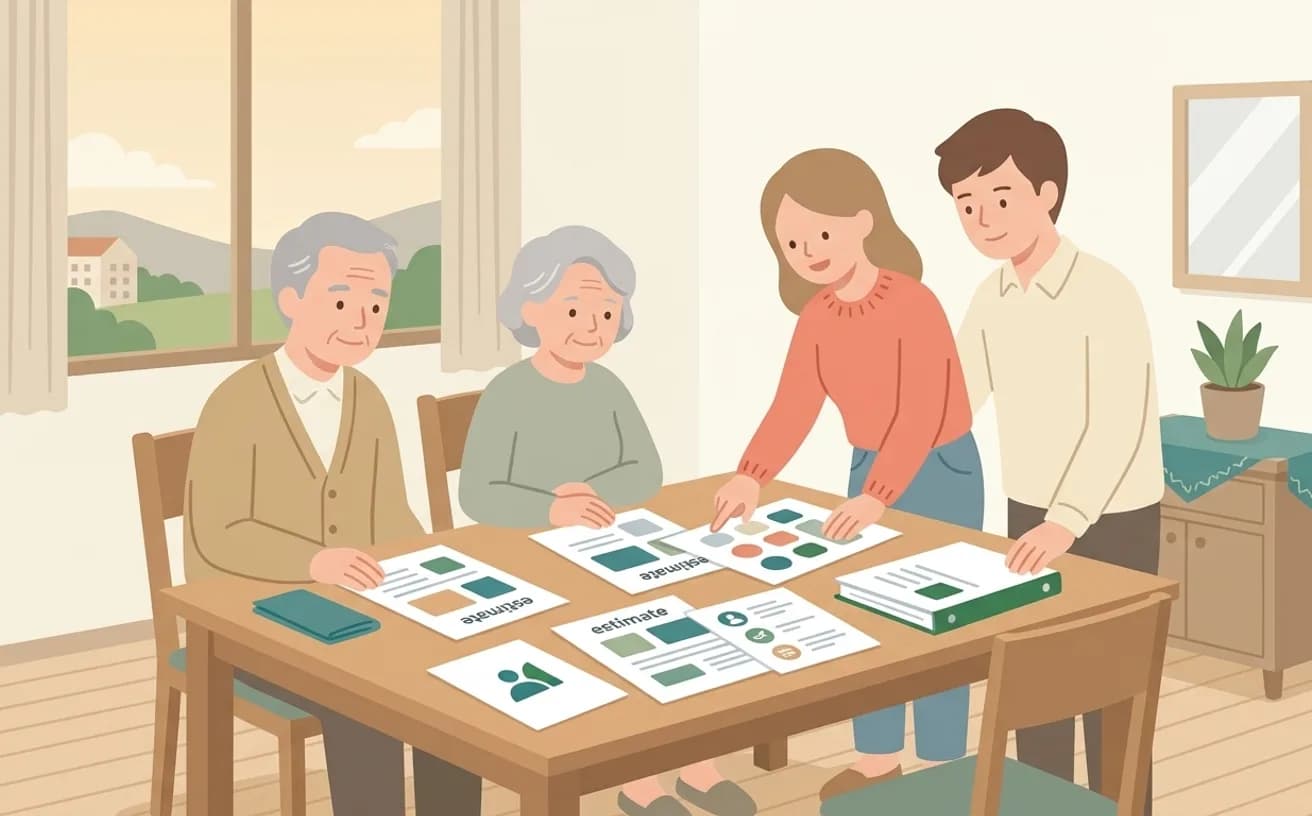 福祉用具の見積りを比較するときの見方を表すイラスト