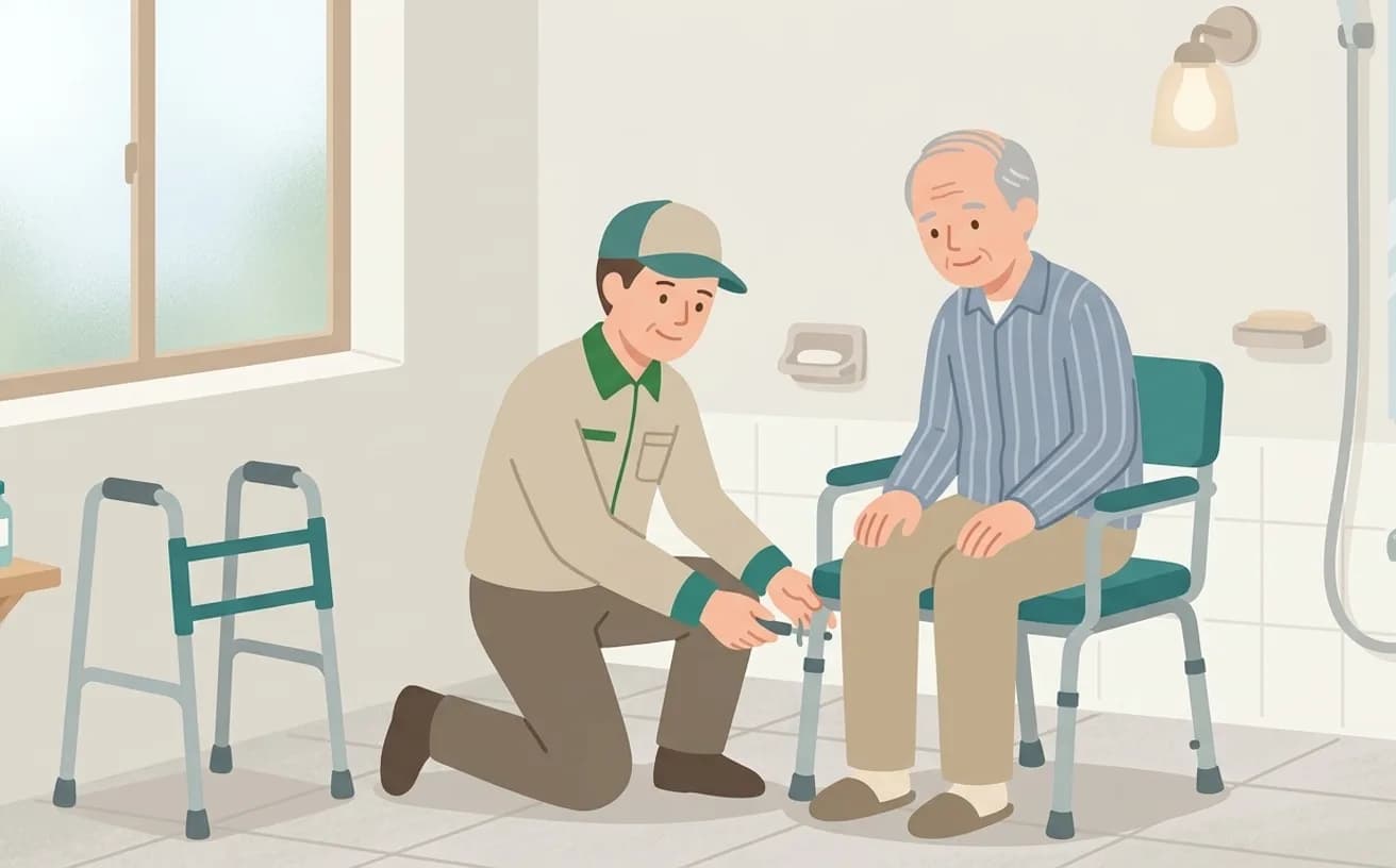 シャワーチェアを選ぶときの確認ポイント——入浴補助用具としての役割を表すイラスト